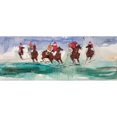 Mashkoor Raza, 18 x 48 Inch, Oil On Canvas, Horse Painting, AC-MR-754